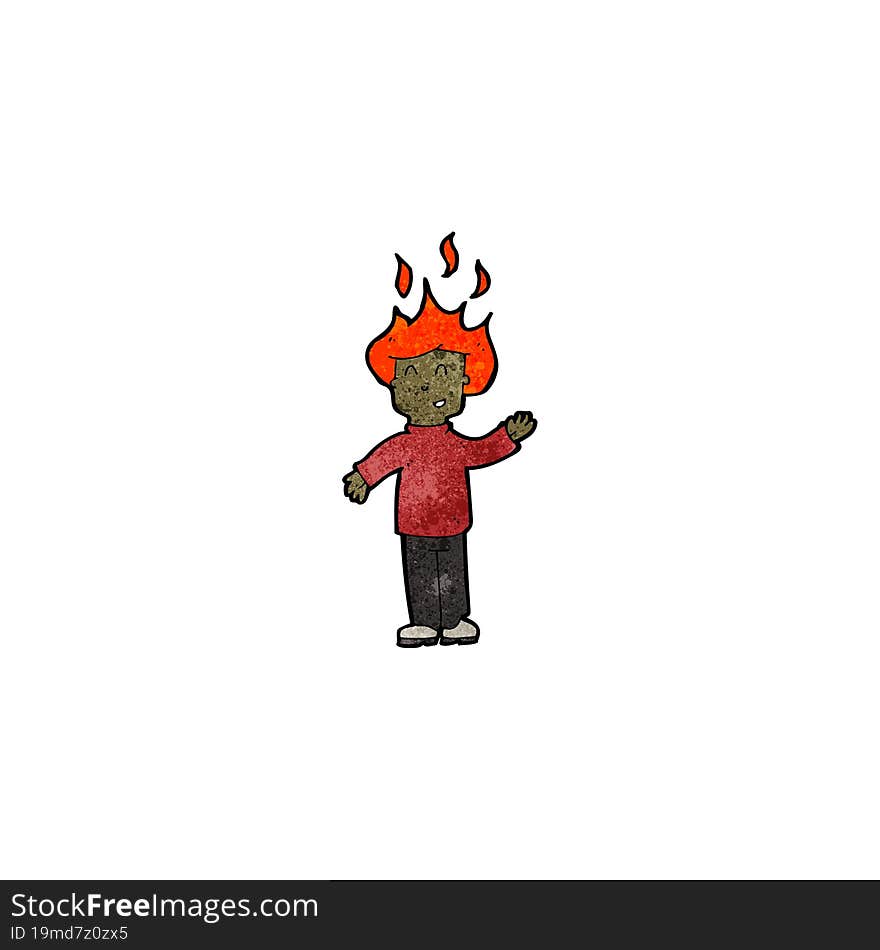 Cartoon Man With Hair On Fire