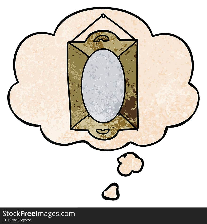 cartoon mirror with thought bubble in grunge texture style. cartoon mirror with thought bubble in grunge texture style