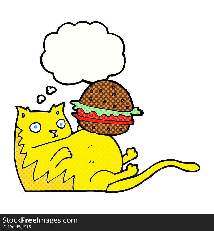 thought bubble cartoon fat cat with burger