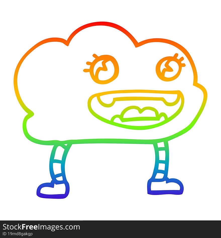 rainbow gradient line drawing of a cartoon expressive weather cloud