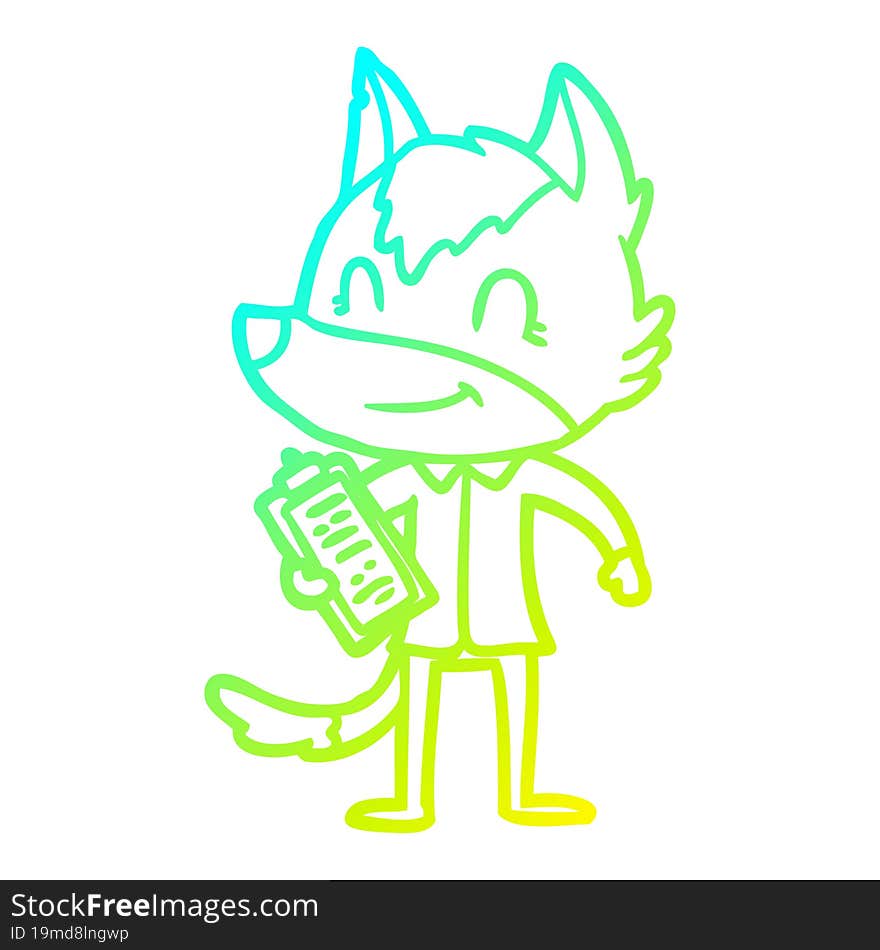 cold gradient line drawing friendly cartoon wolf boss