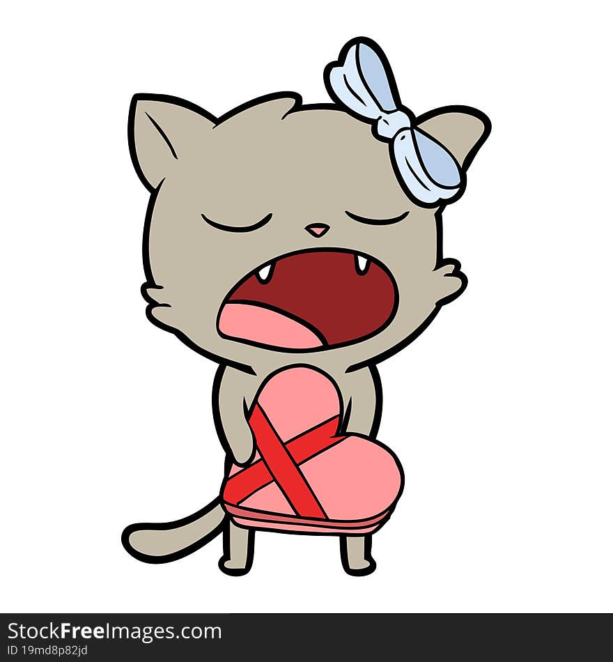 cartoon cat with valentines gift. cartoon cat with valentines gift