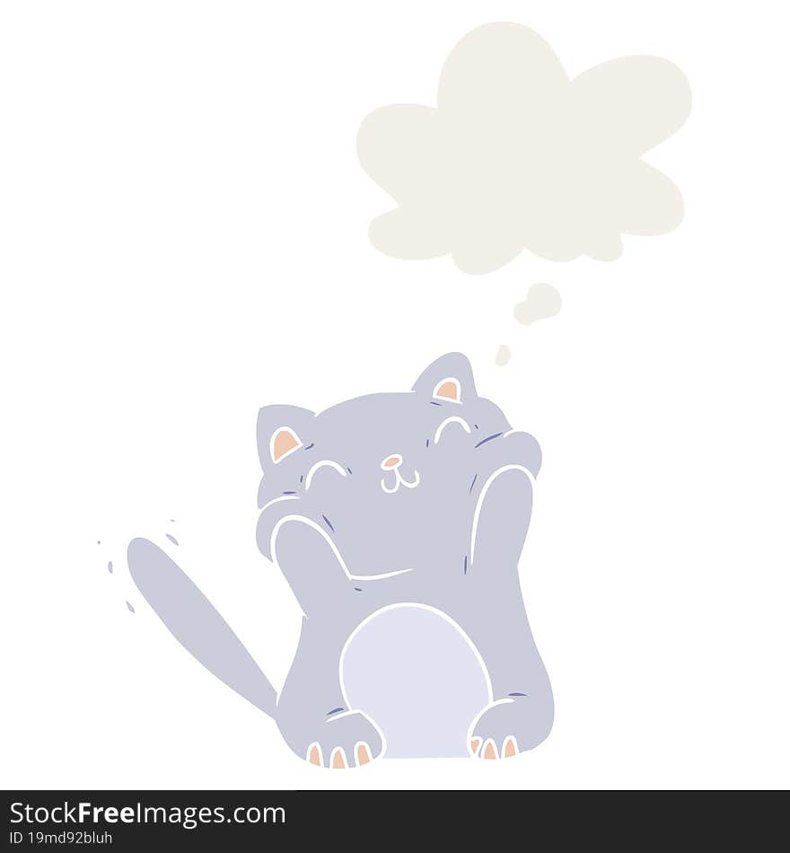 cartoon cat with thought bubble in retro style