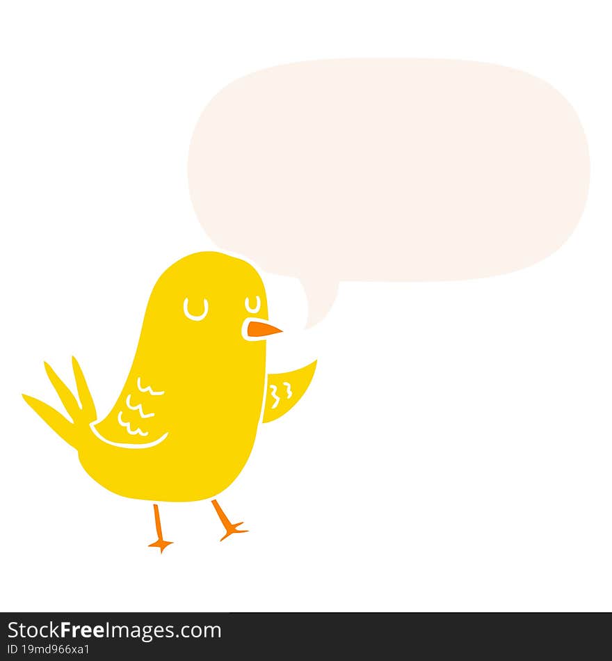 Cartoon Bird And Speech Bubble In Retro Style