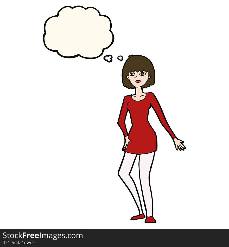 Cartoon Woman In Dress With Thought Bubble