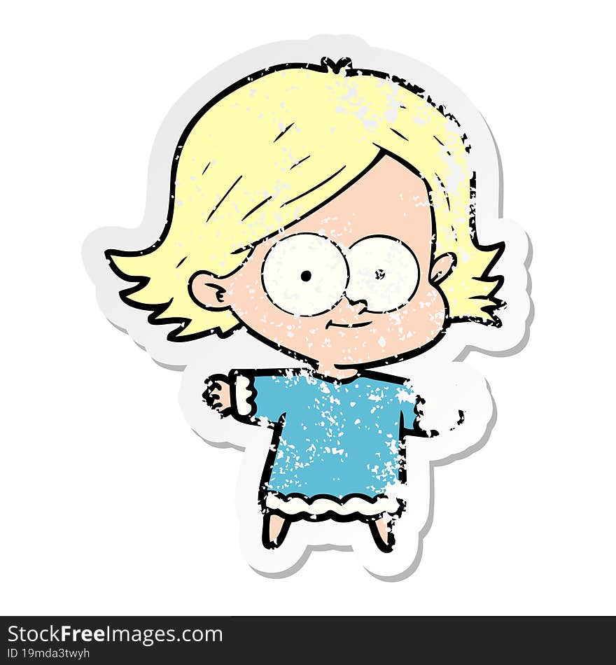 distressed sticker of a happy cartoon girl