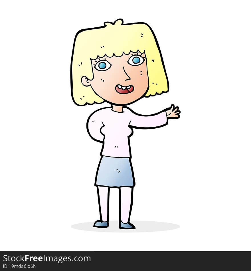 cartoon friendly woman waving