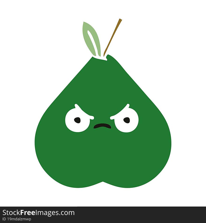 flat color retro cartoon angry pear