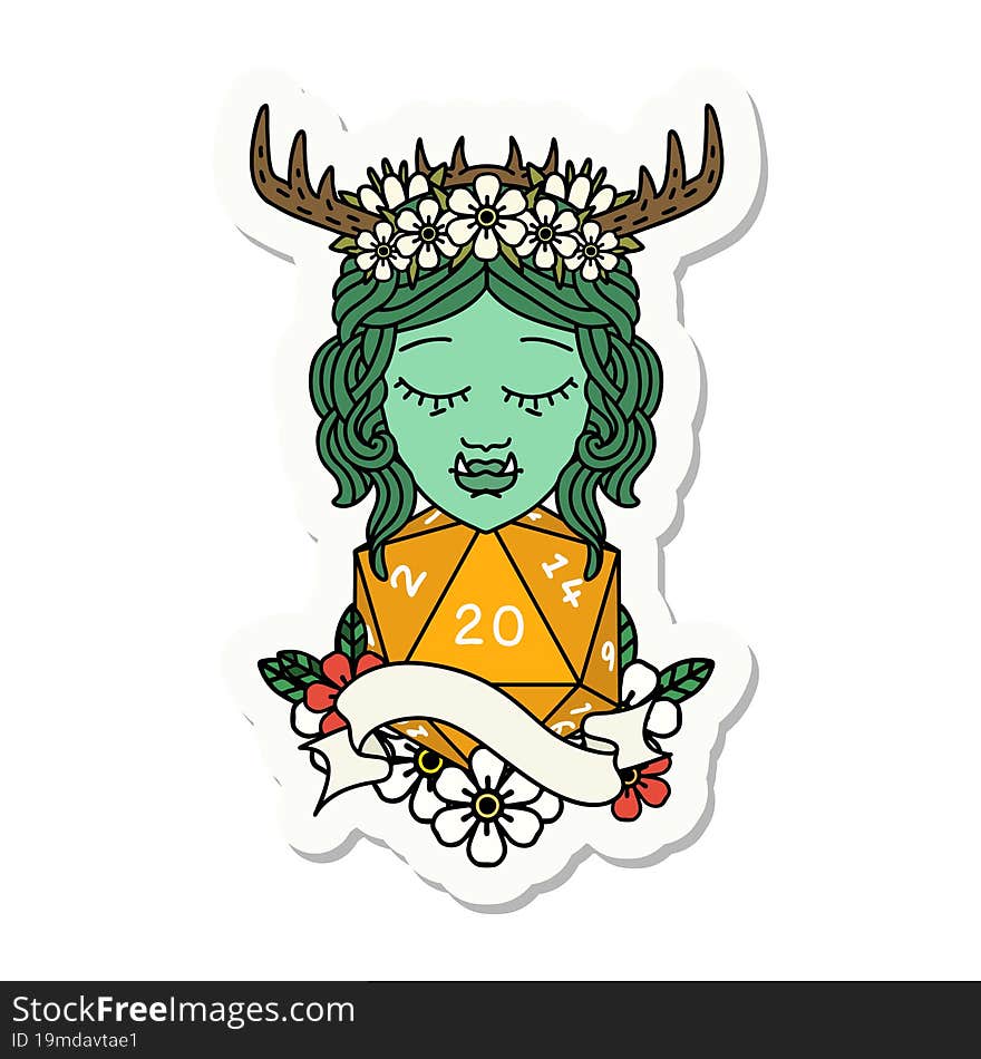 half orc druid character with natural 20 dice roll sticker