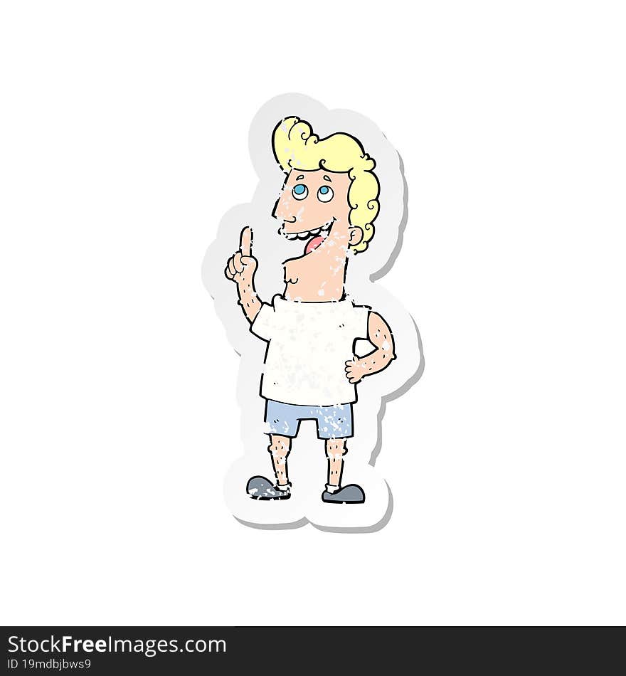 retro distressed sticker of a cartoon happy man