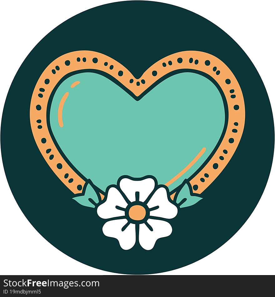 tattoo style icon of a heart and flower