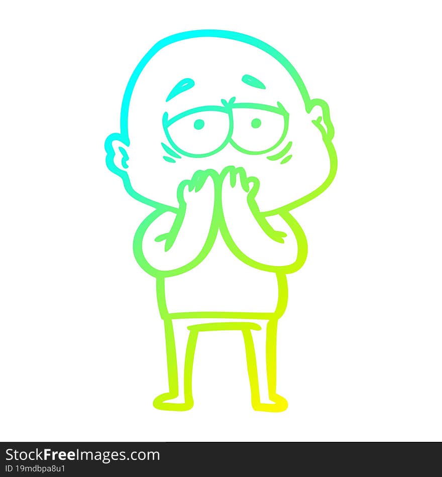 cold gradient line drawing cartoon tired bald man