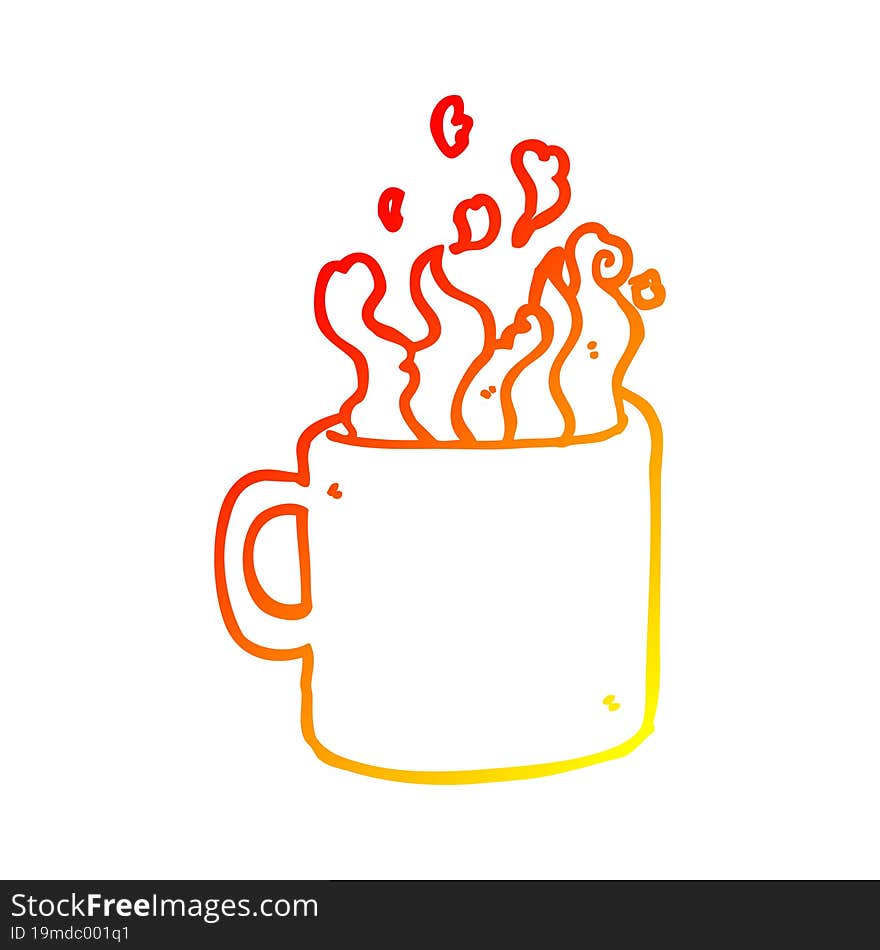 warm gradient line drawing of a cartoon hot cup of coffee