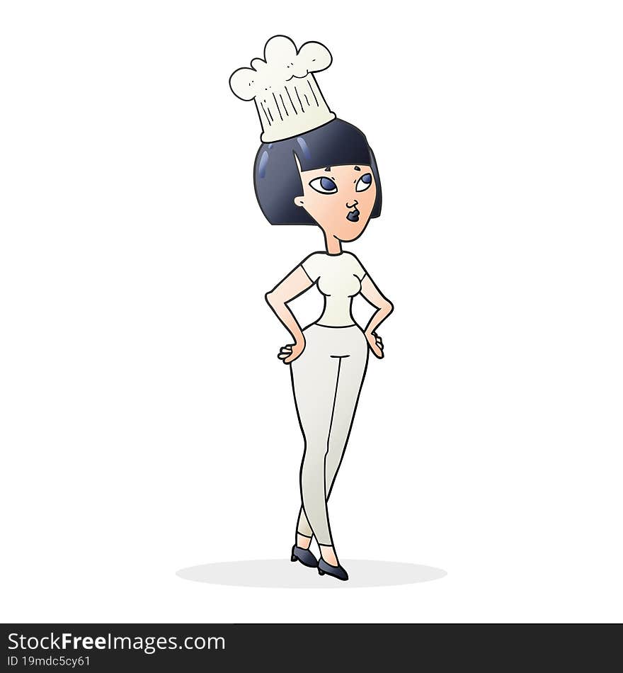 freehand drawn cartoon female chef. freehand drawn cartoon female chef