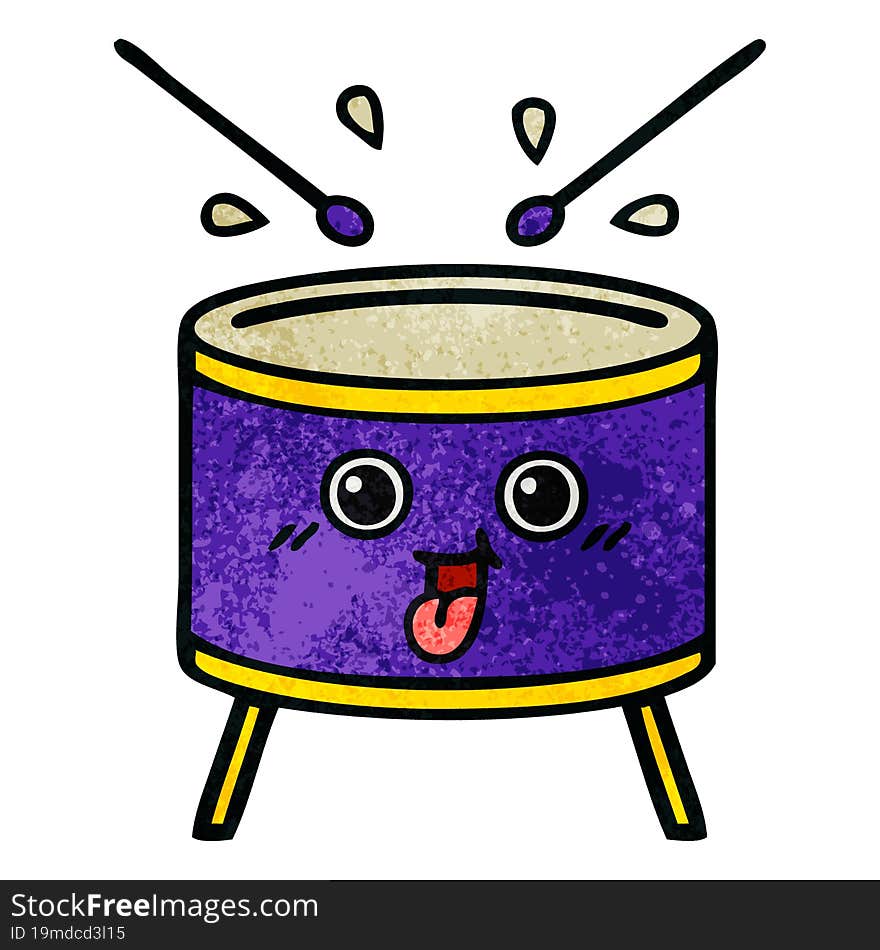 retro grunge texture cartoon of a drum