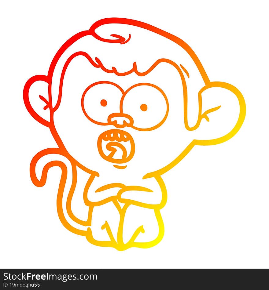 Warm Gradient Line Drawing Cartoon Shocked Monkey