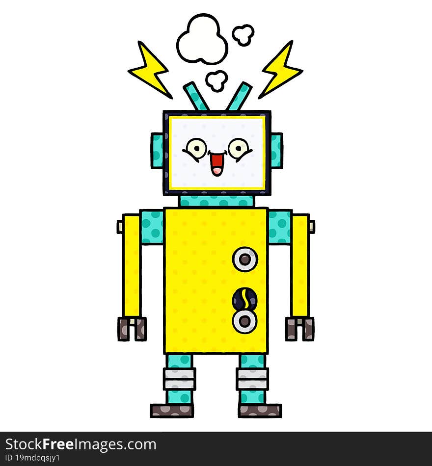 comic book style cartoon happy robot