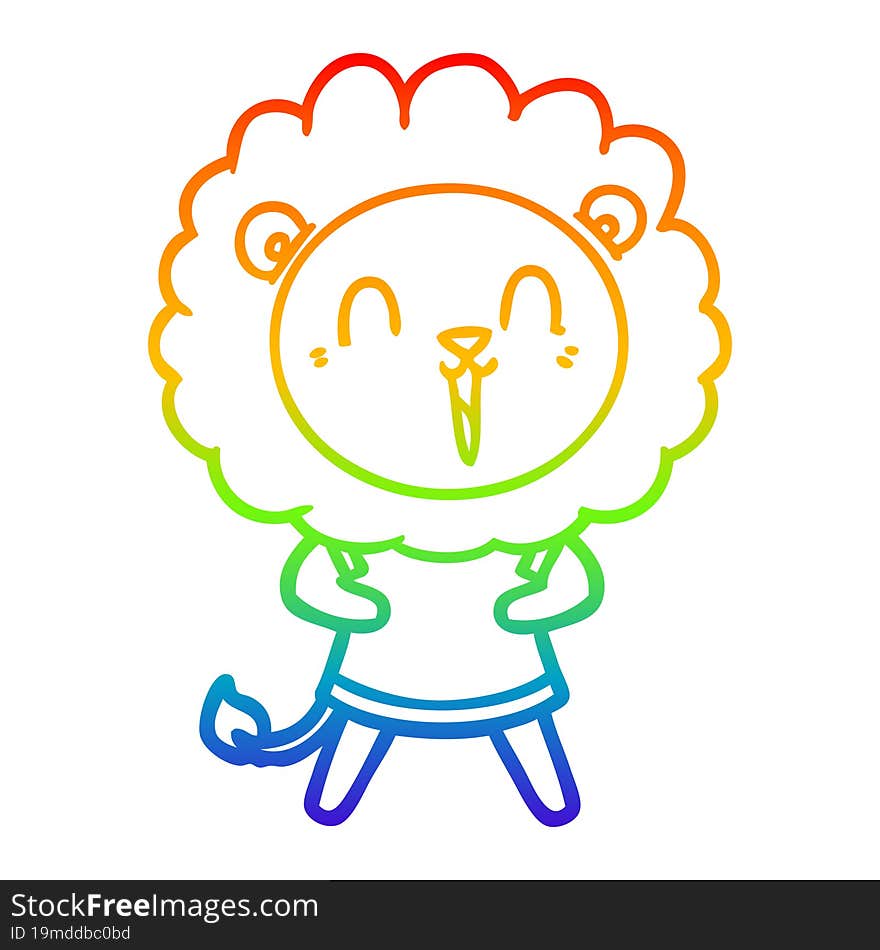 rainbow gradient line drawing laughing lion cartoon