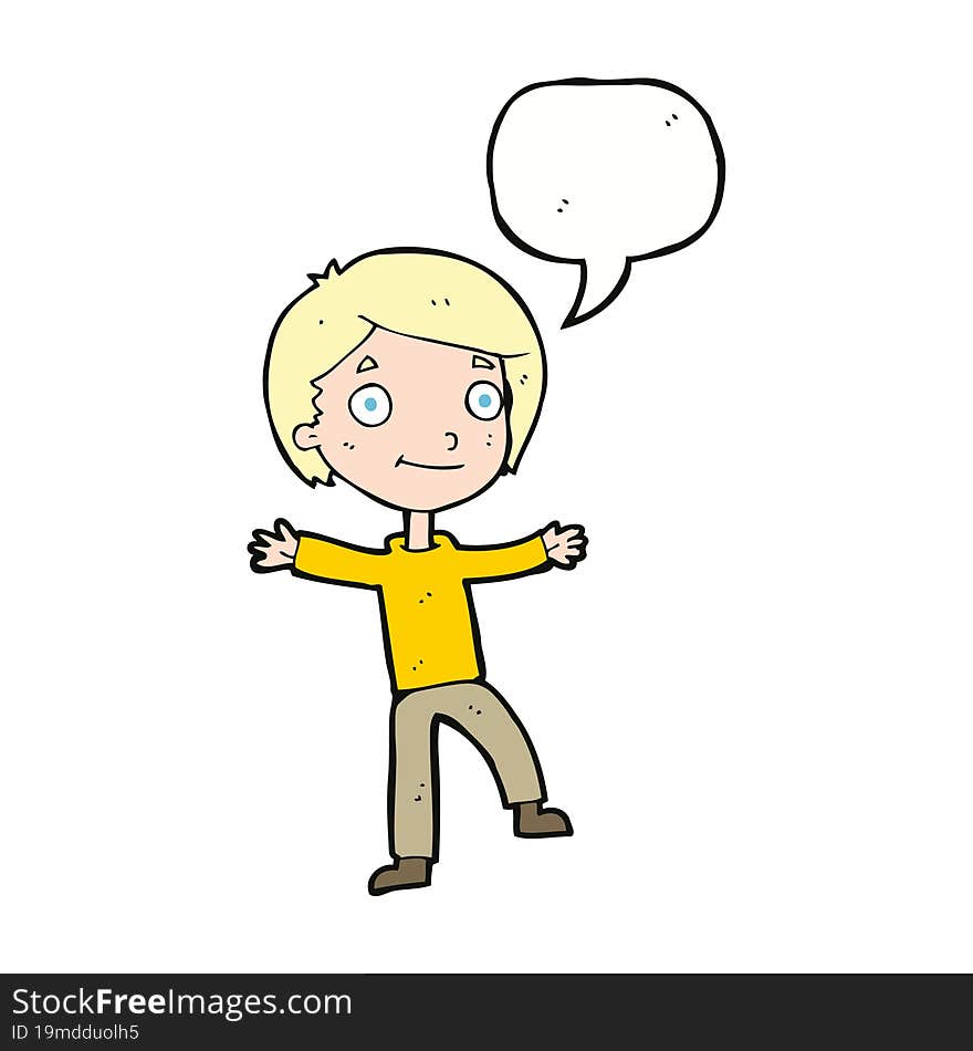 cartoon excited boy with speech bubble