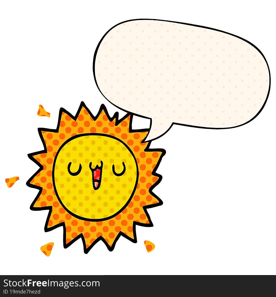 Cartoon Sun And Speech Bubble In Comic Book Style