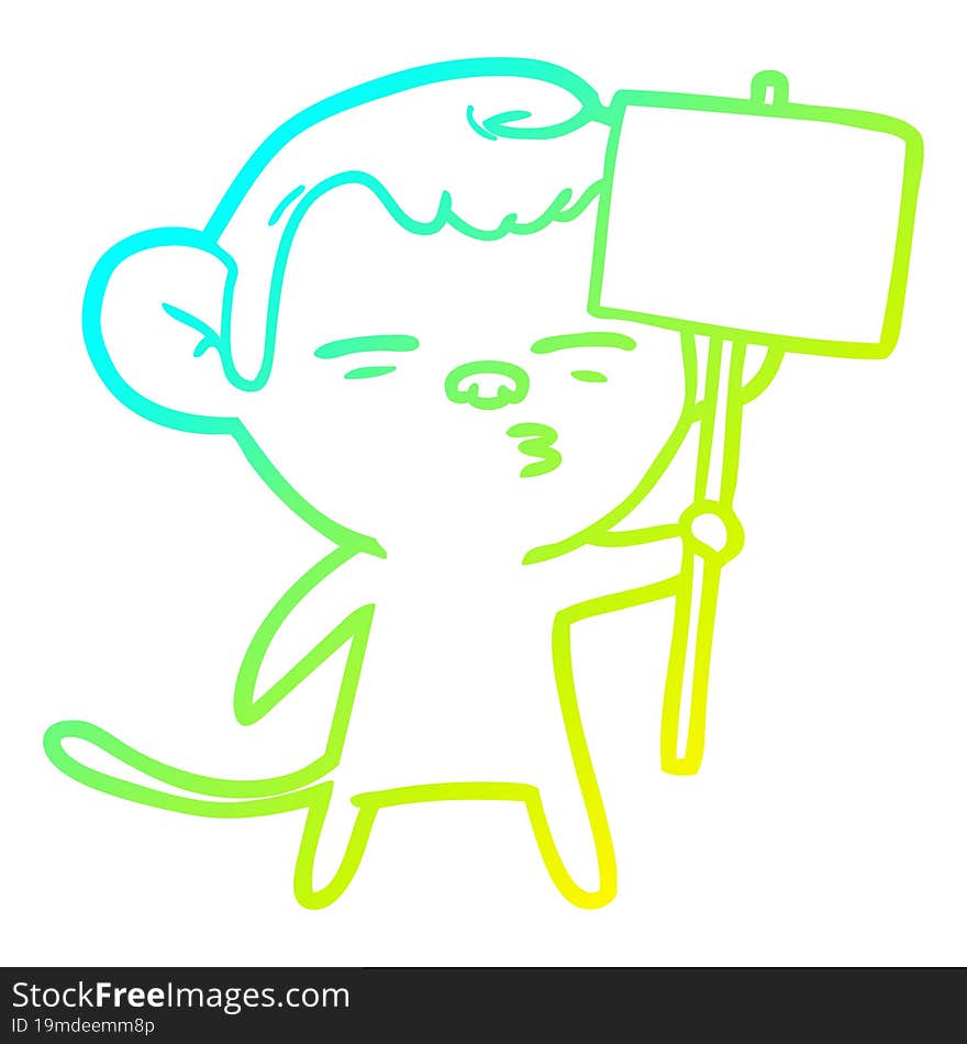 cold gradient line drawing cartoon suspicious monkey with signpost