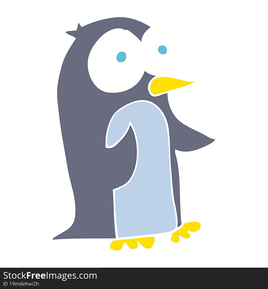 Flat Color Illustration Of A Cartoon Penguin