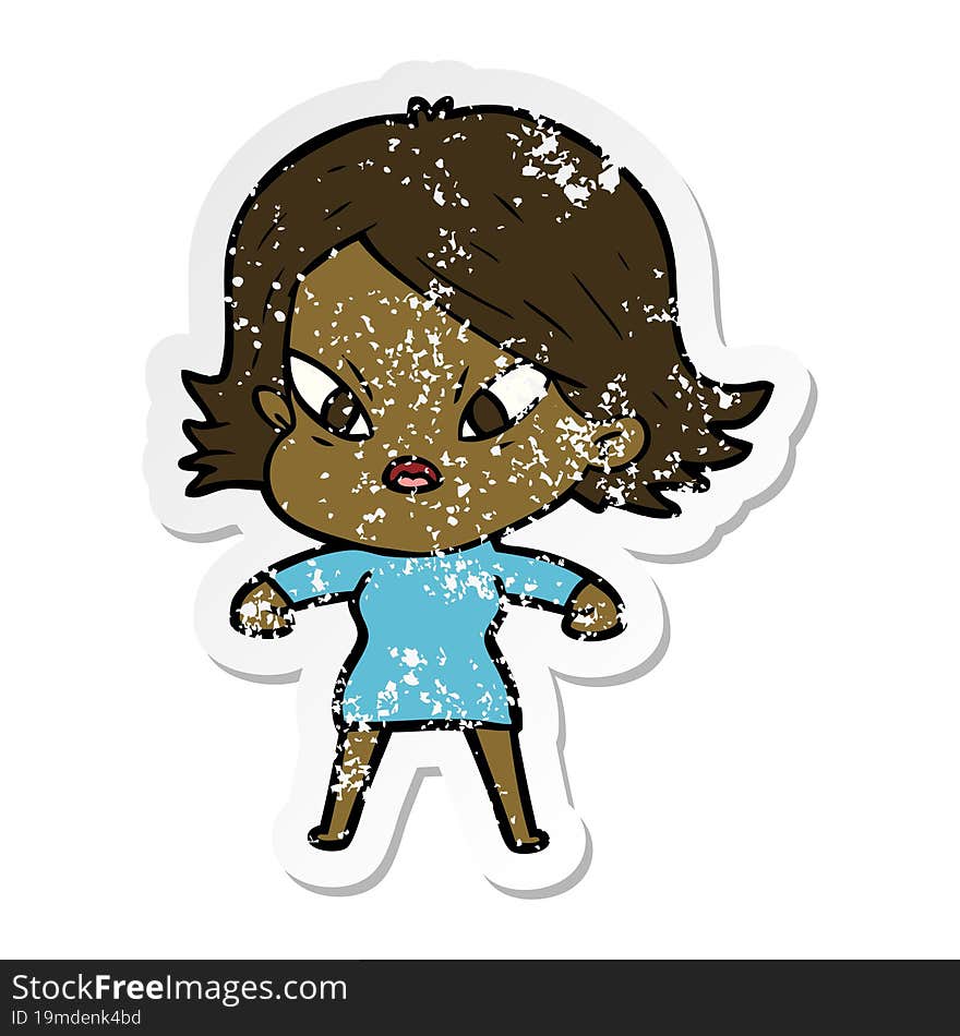 distressed sticker of a cartoon stressed woman