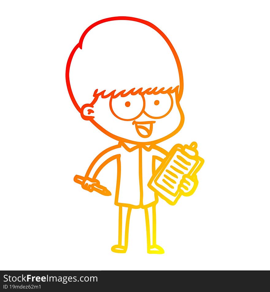 Warm Gradient Line Drawing Happy Cartoon Boy