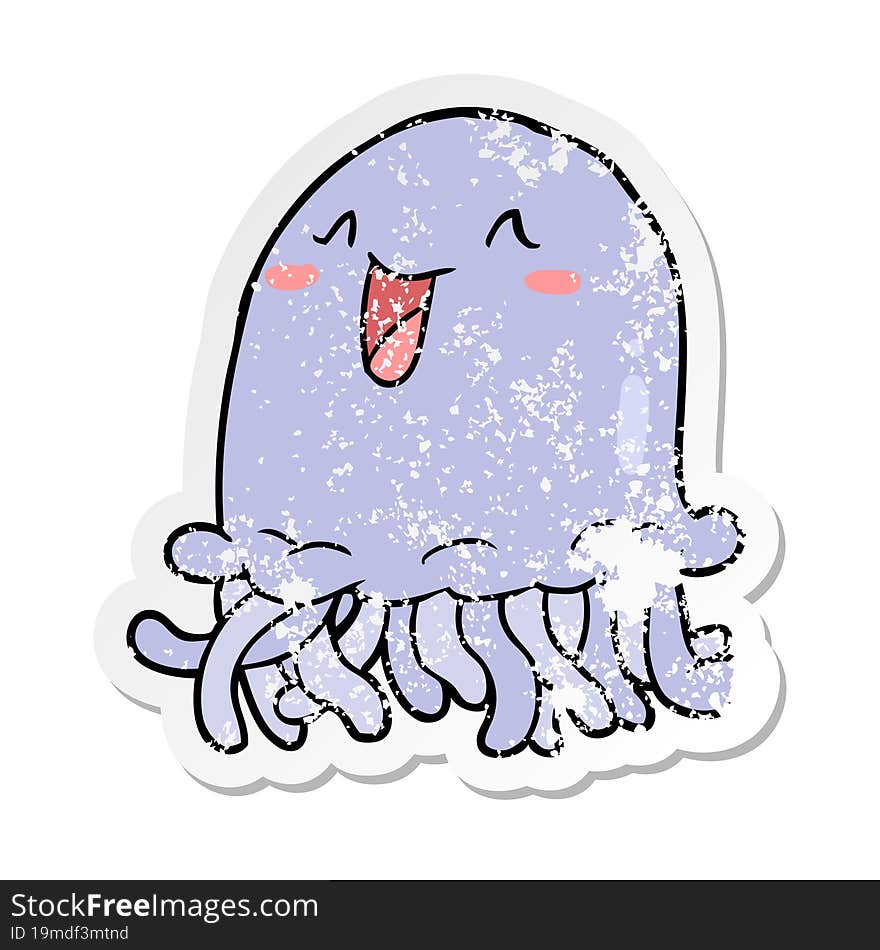 distressed sticker of a cartoon jellyfish