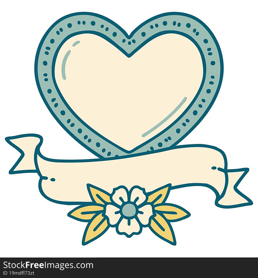 iconic tattoo style image of a heart and banner. iconic tattoo style image of a heart and banner