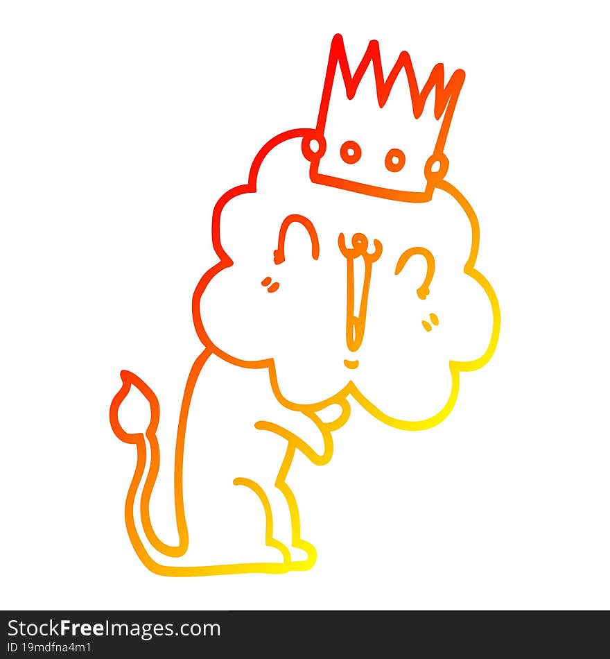 warm gradient line drawing cartoon lion with crown