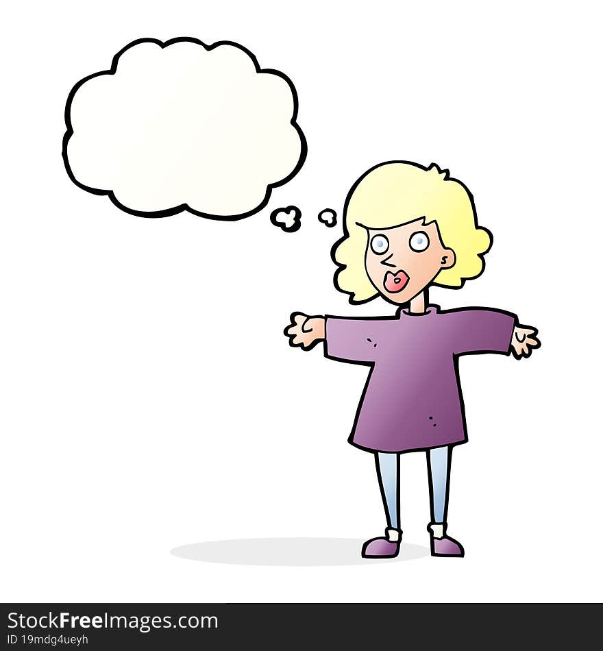 Cartoon Nervous Woman With Thought Bubble