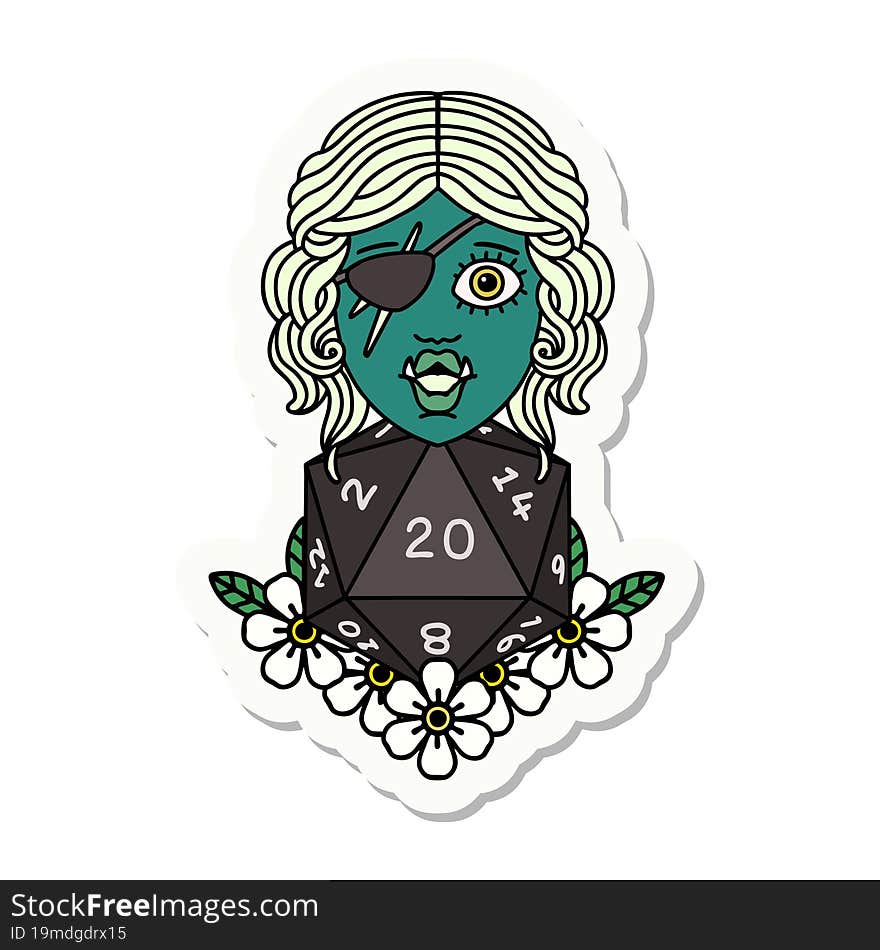 Half Orc Rogue With Natural Twenty Dice Roll Sticker