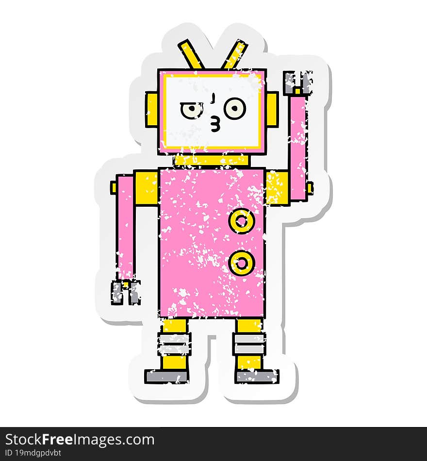 Distressed Sticker Of A Cute Cartoon Robot