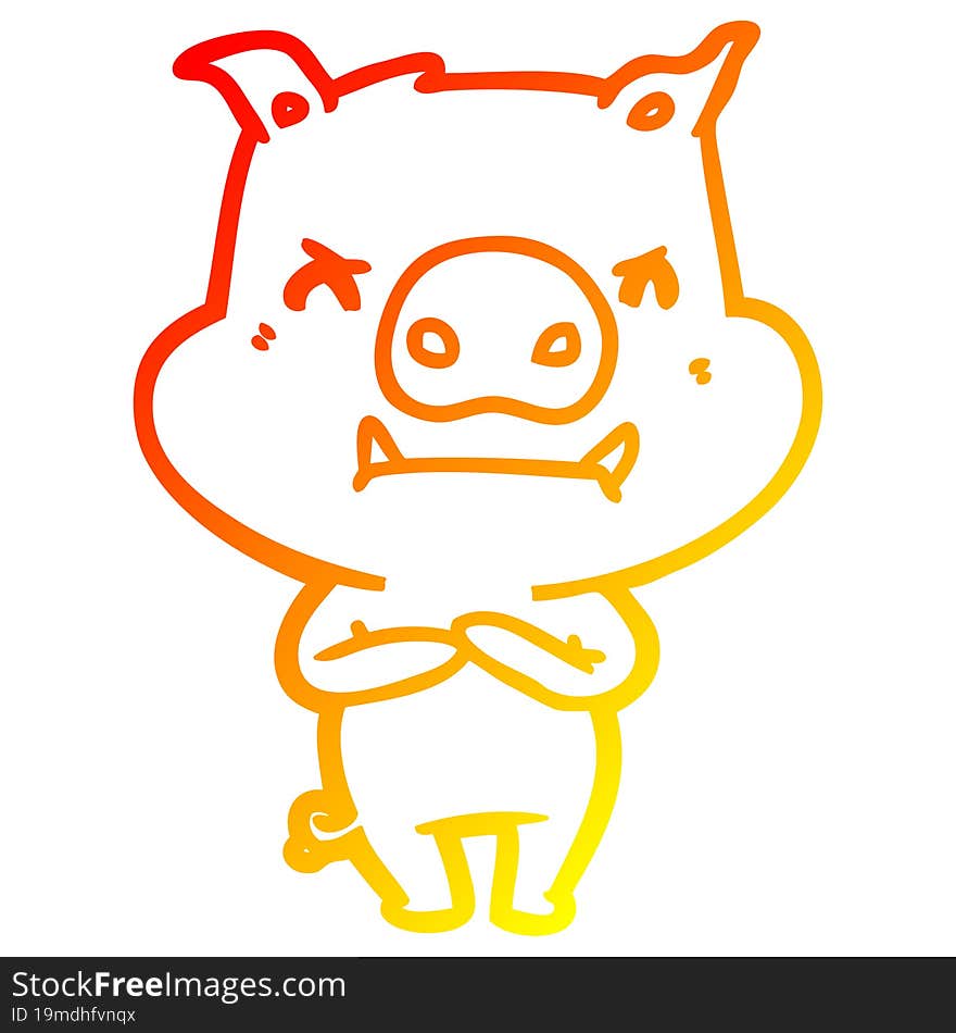 warm gradient line drawing angry cartoon pig