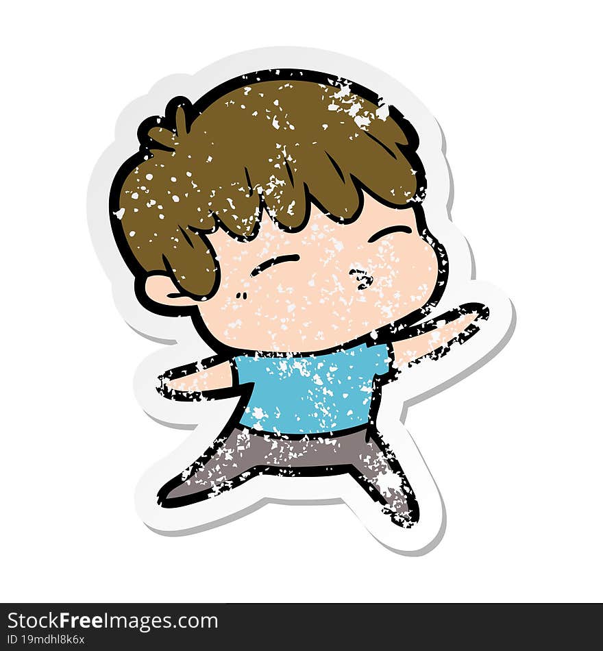 distressed sticker of a cartoon curious boy