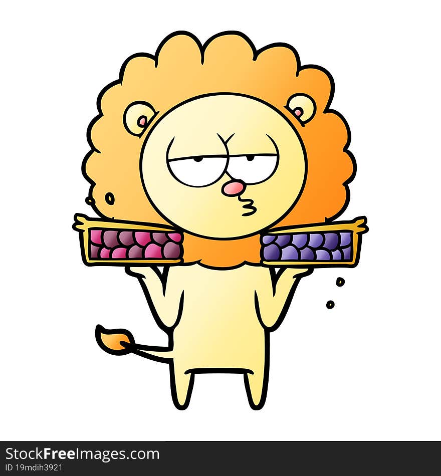 cartoon bored lion with pies. cartoon bored lion with pies