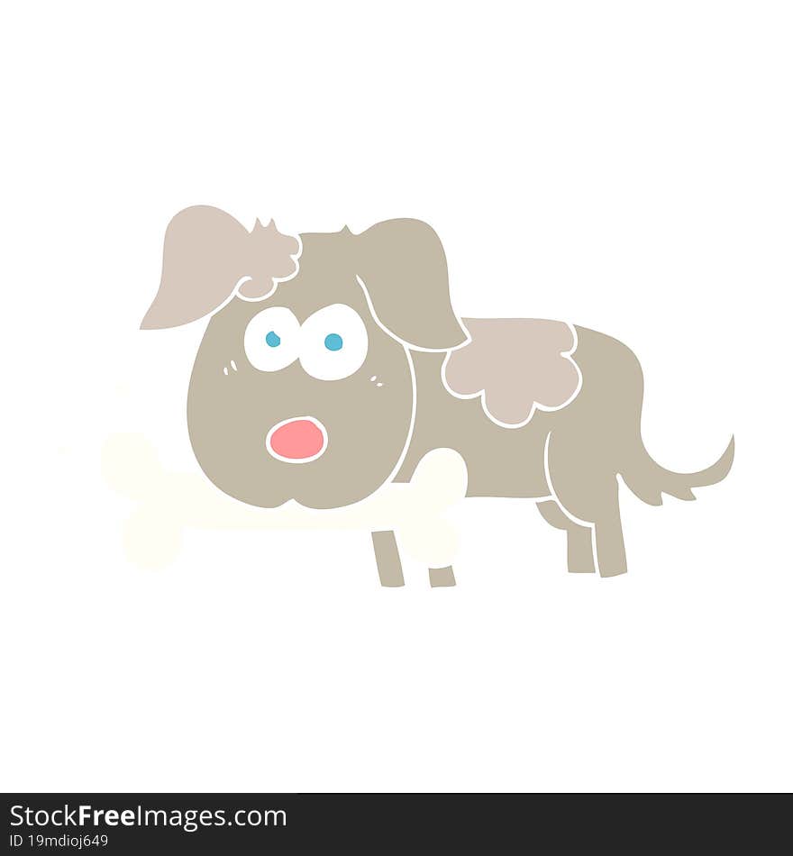 flat color illustration of dog with bone. flat color illustration of dog with bone