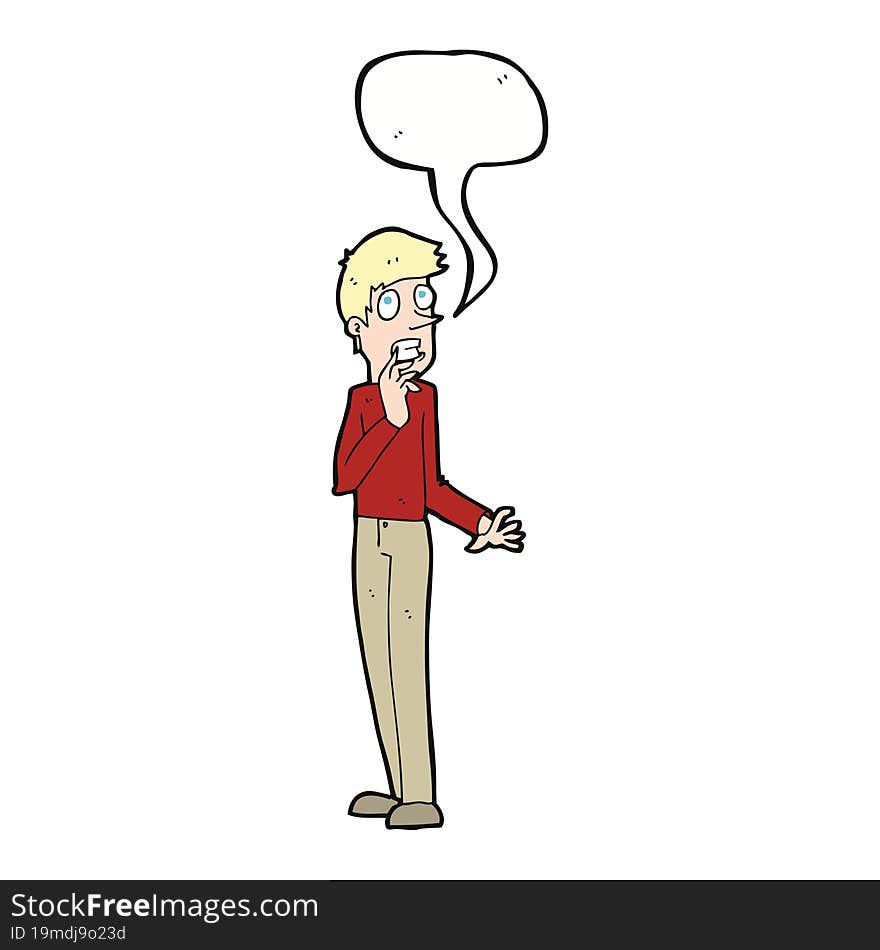 cartoon worried man with speech bubble