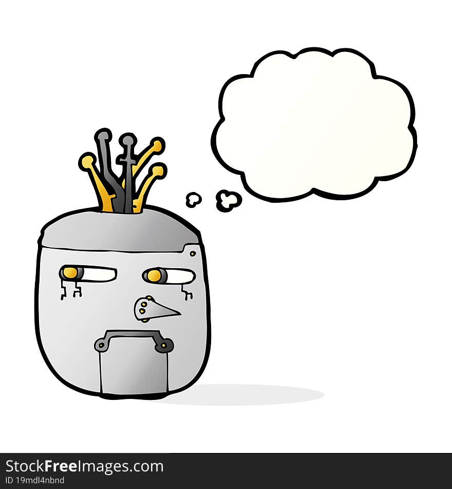 cartoon robot head with thought bubble