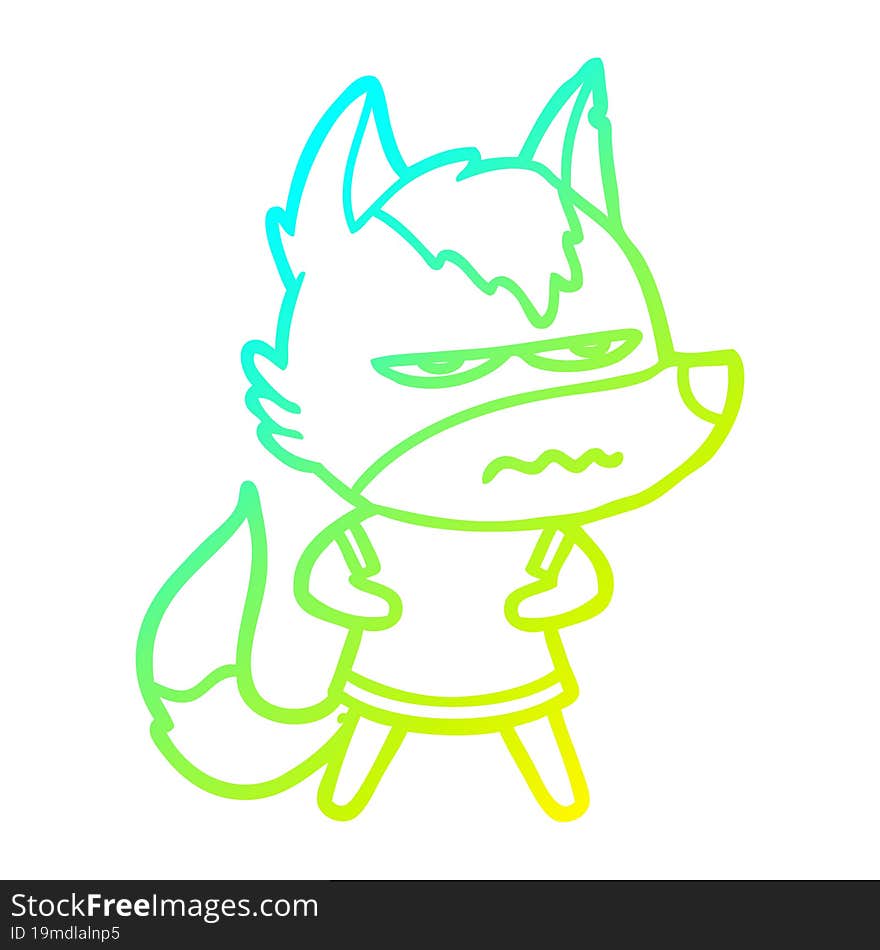 cold gradient line drawing cartoon annoyed wolf