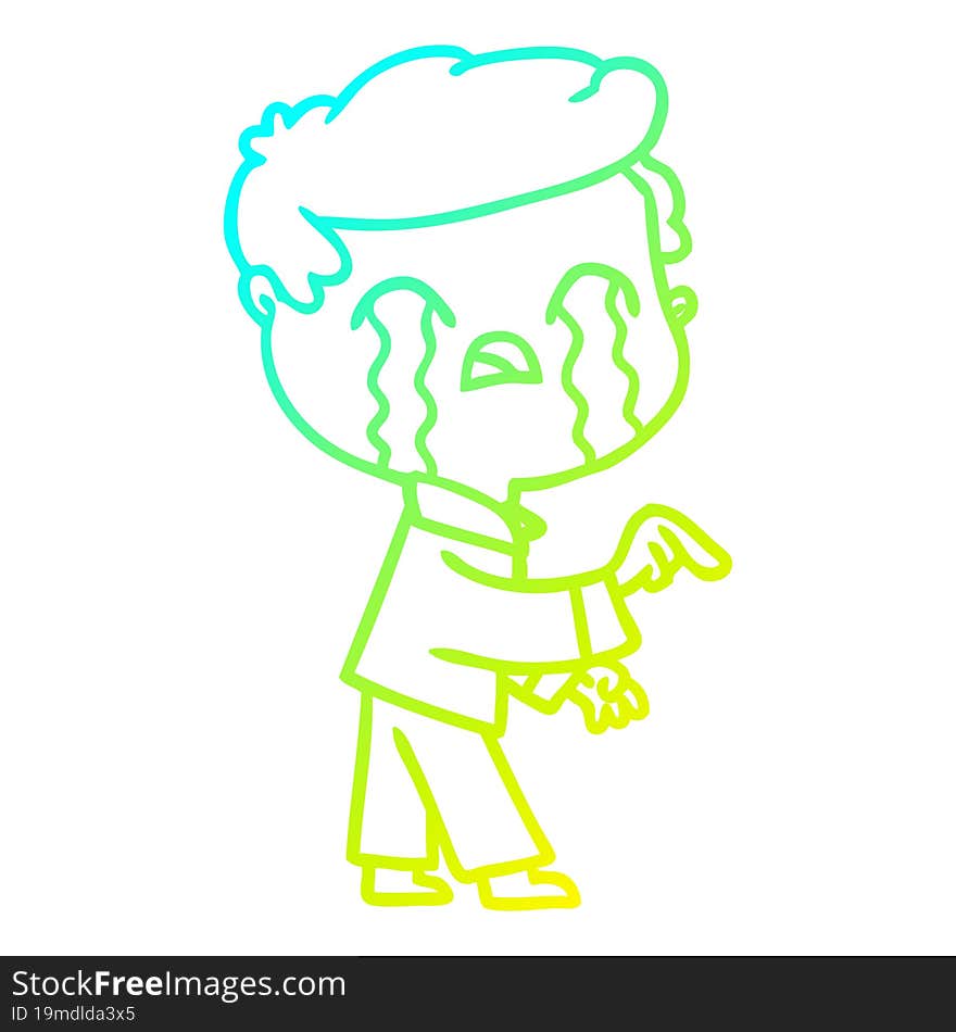 cold gradient line drawing of a cartoon man crying