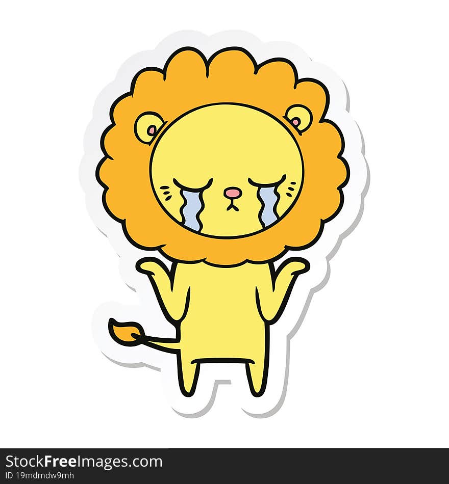 sticker of a crying cartoon lion