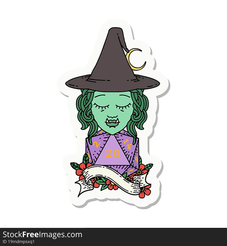 half orc mage with natural 20 dice roll sticker