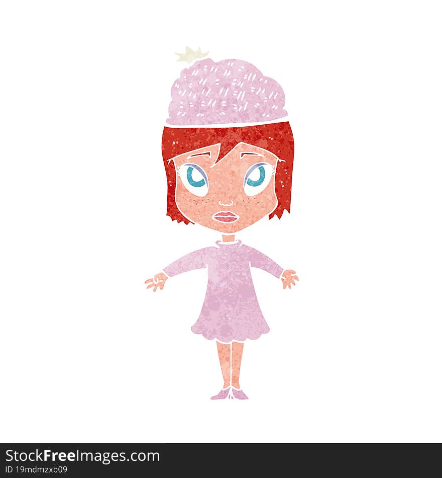 cartoon woman wearing winter hat