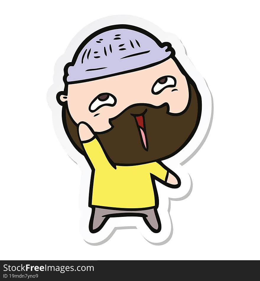 Sticker Of A Cartoon Happy Bearded Man