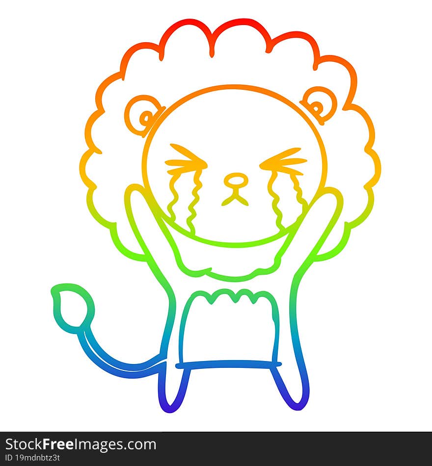 rainbow gradient line drawing cartoon crying lion