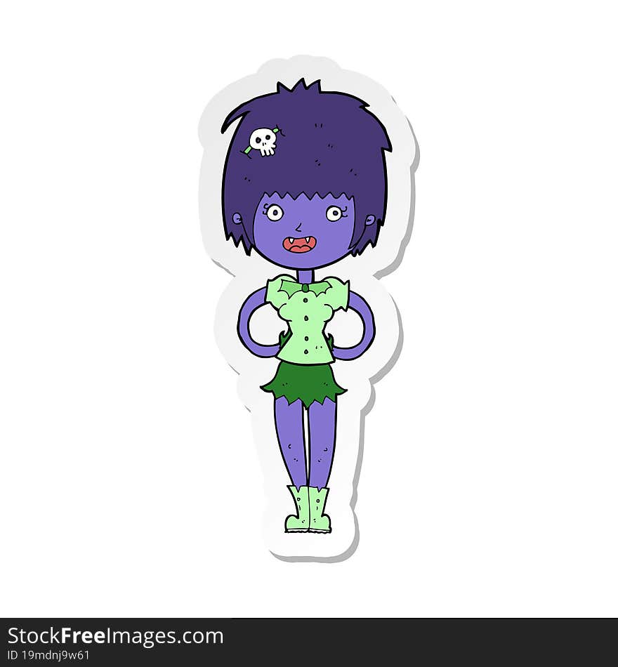 sticker of a cartoon happy vampire girl