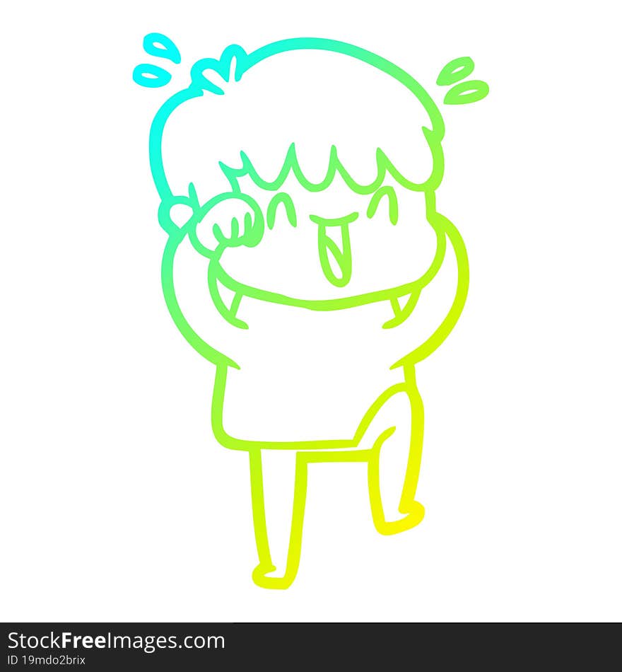 cold gradient line drawing cartoon laughing boy