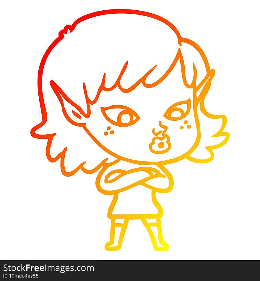 warm gradient line drawing pretty cartoon elf girl